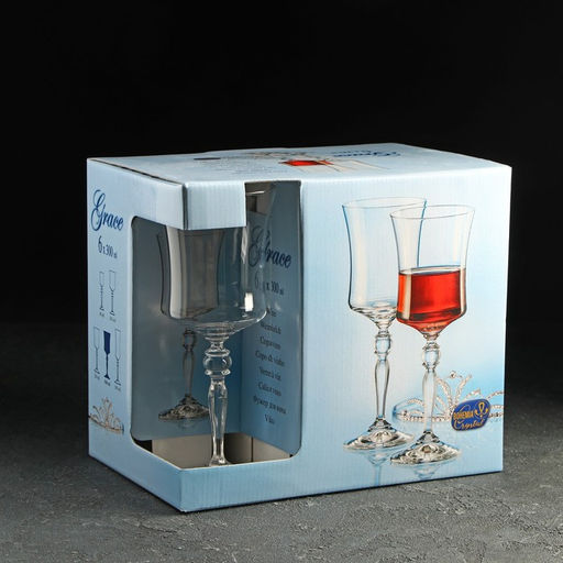 Набор бокалов для вина из хрустального стекла «Грация», 300 мл, 6 шт.