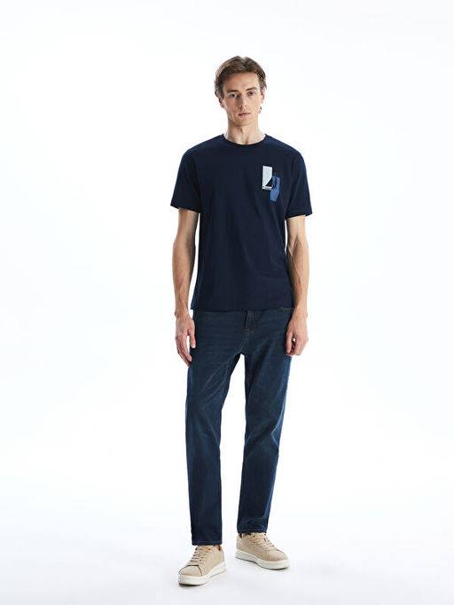 Bisiklet Yaka K?sa Kollu Bask?l? Penye Erkek Ti??rt