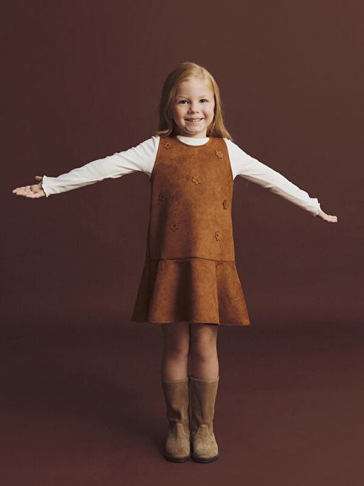 Bisiklet Yaka ?i?ekli K?z Bebek Elbise ve Ti??rt