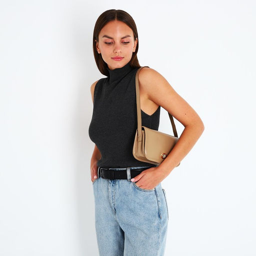 Сумка женская мессенджер на клапане, 23×6.5×12 см, бежевая