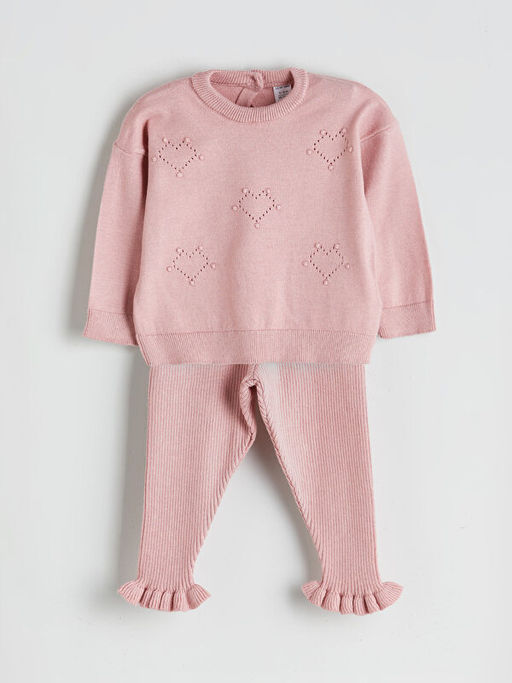 Bisiklet Yaka K?z Bebek Triko Kazak ve Tayt 2li Tak?m