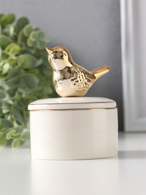 Шкатулка для украшений керамика с золотой линией «Птичка», с крышкой, 7×7×9 см