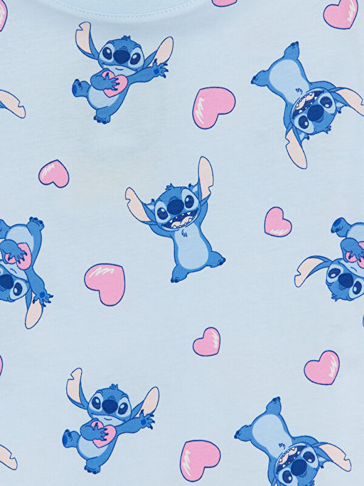 Stitch Bask?l? K?z ?ocuk ?ortlu Pijama Tak?m?