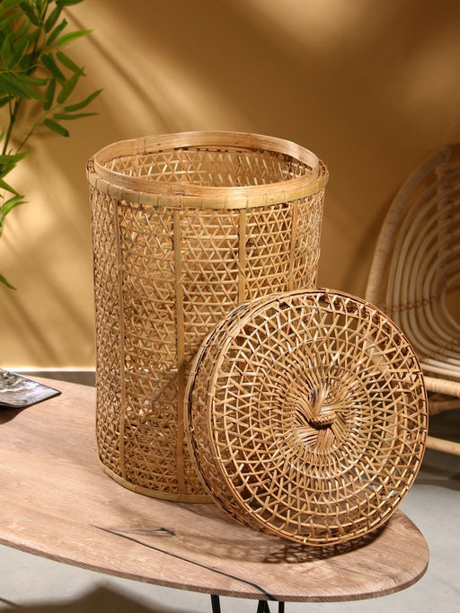 Корзина плетёная «Баскет», 40×40×60 см, бамбук, светлая