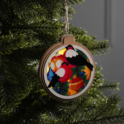 Подвеска световая Снегири, 10 см, от батареек LR413, свечение тёплое белое