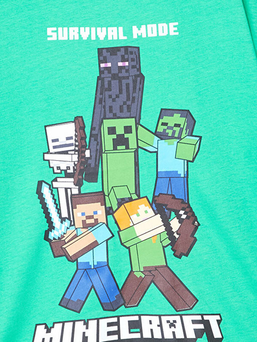 Bisiklet Yaka Minecraft Bask?l? Erkek ?ocuk ?ortlu Pijama Tak?m? - Waikiki фото 3