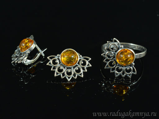 Кольцо Серьги с янтарем имитация размер 20