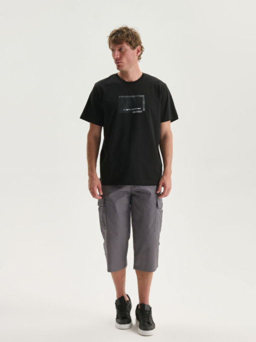 Bisiklet Yaka Bask?l? Penye Erkek Ti??rt