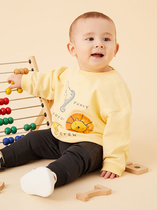 Bisiklet Yaka Erkek Bebek Sweatshirt ve E?ofman Alt 2li