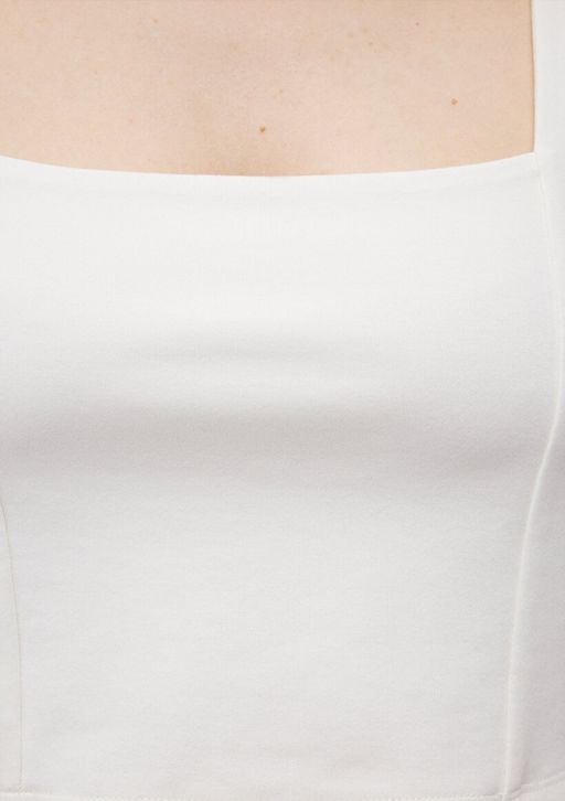 Kare Yaka Beyaz Crop Top - Mavi фото 6