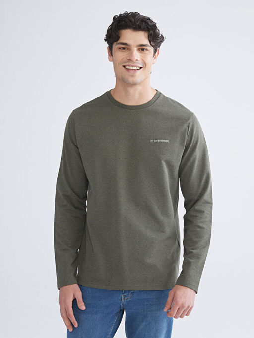 Bisiklet Yaka Bask?l? Erkek Sweatshirt
