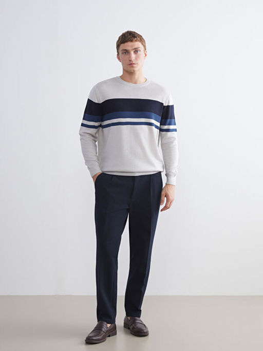 Bisiklet Yaka ?izgili Erkek Triko Kazak