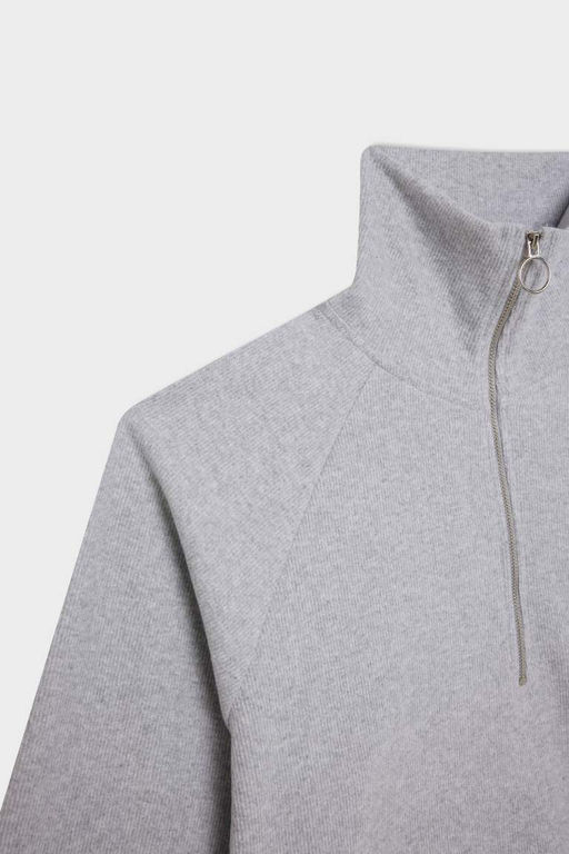 Женская серая базовая однотонная толстовка стандартного кроя с половиной молнии и воротником-стойкой - Defacto фото 2