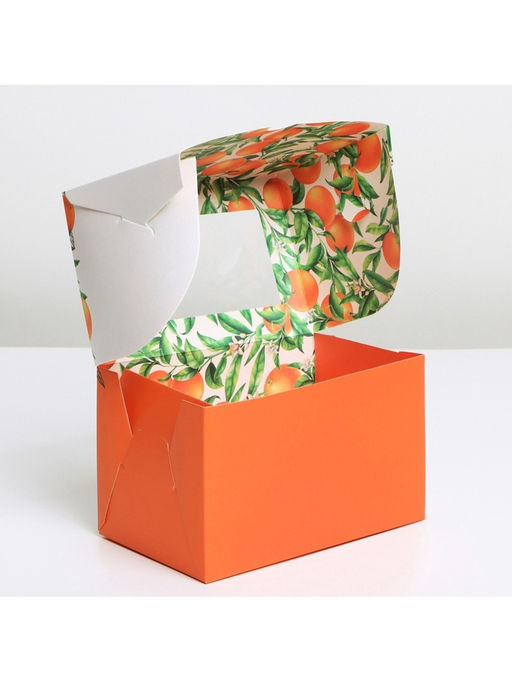 Цена за 5 шт. Кондитерская упаковка коробка двухсторонняя «Апельсины», 16 х 10 х 10 см