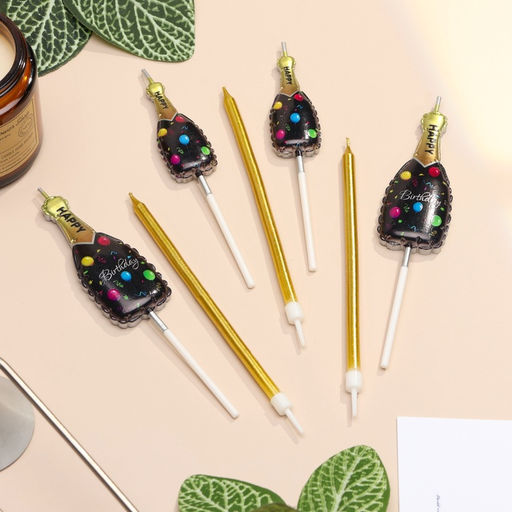 Свеча для торта «Шампанское», 7 шт., черный, золотой