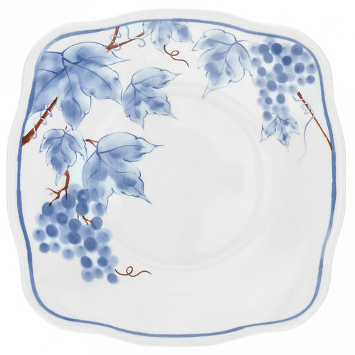 "Южный берег" Салатник фарфоровый 550мл, 20,2х20,2х4,2см, с деколью, квадратный, волнистый край, белый/синий (Китай)