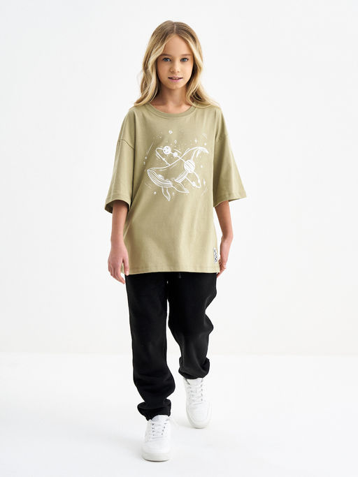 Футболка для девочки цвета хаки с принтом - Kogankids фото 14