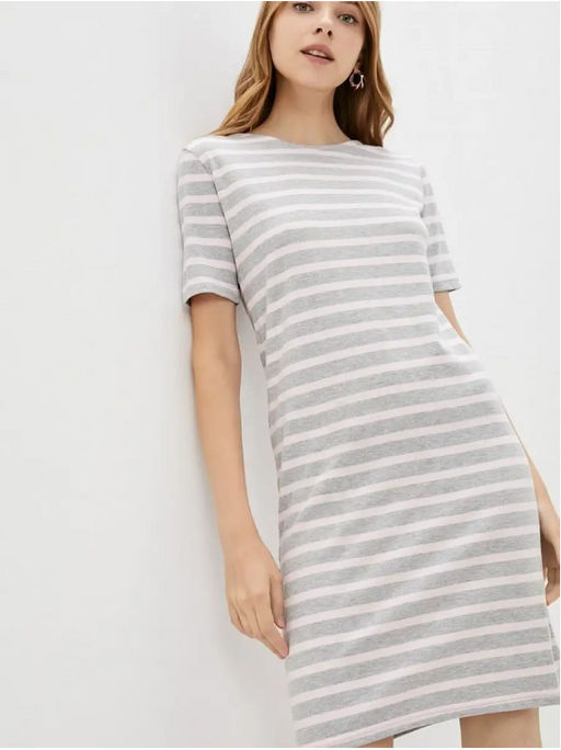 Прямое платье-футболка в серо-розовую полоску - Incity фото 2