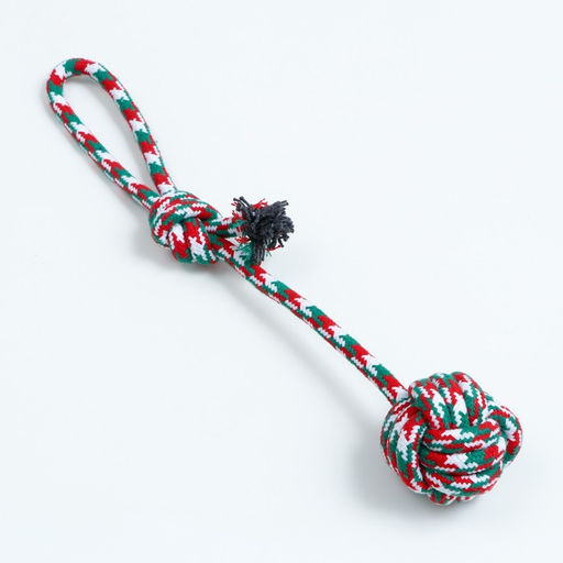 Игрушка канатная Мяч с ручками для крупных собак, до 105 г, до 42 см, красно-бело-зелёная 788318 - Пижон фото 2