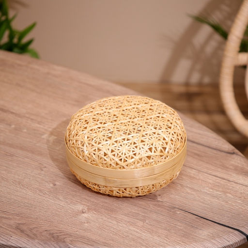 Шкатулка с крышкой плетёная, 20×20×11 см, бамбук