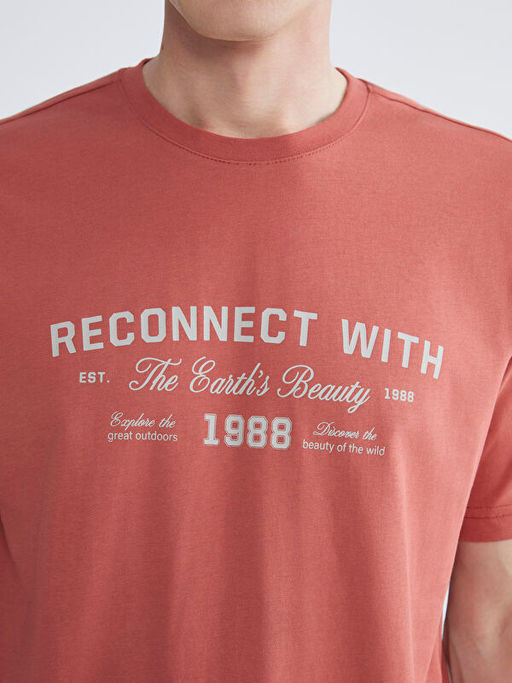 Bisiklet Yaka Bask?l? Penye Erkek Ti??rt