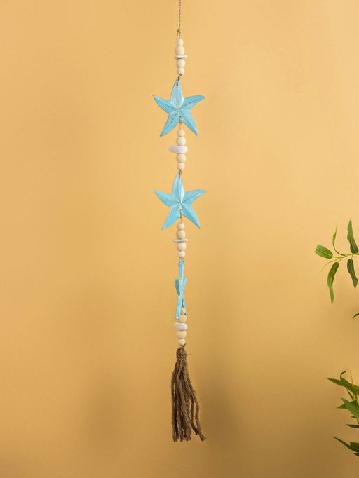 Подвеска декоративная «Звёздочки», 13×2×100 см, дерево, камень, голубая