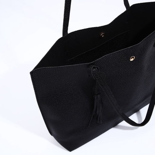 Сумка - шоппер женская на кнопке, с монетницей, 35×10×28 см, чёрная