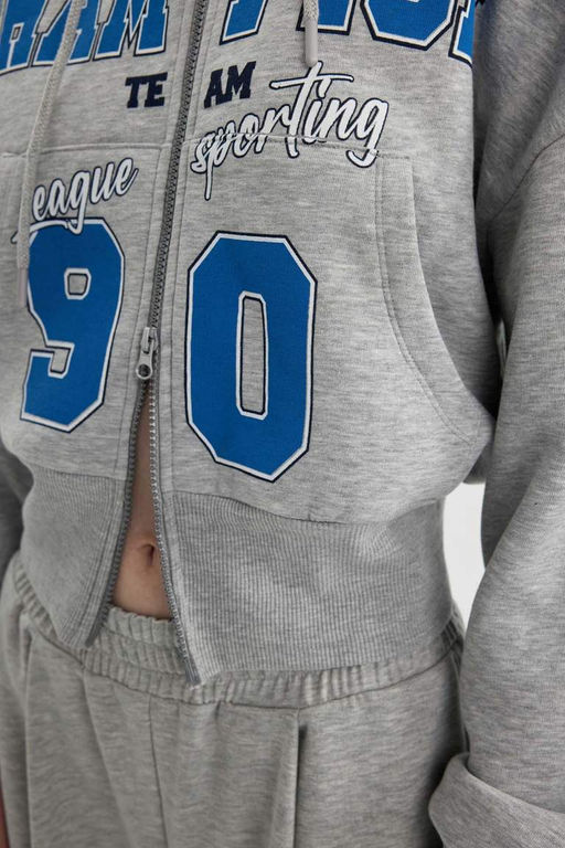 Толстовка на молнии с капюшоном и принтом Cool Oversize - Defacto фото 8