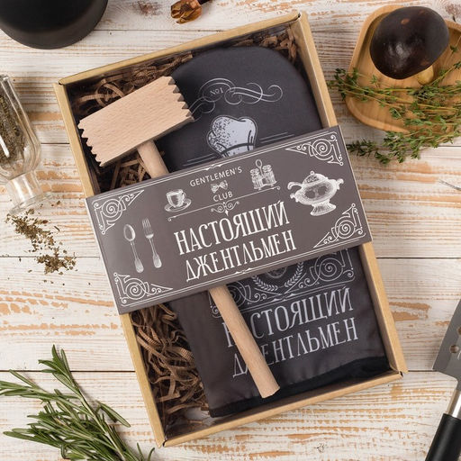 Цена за 2 шт. Кухонный набор Джентльмен: варежка-прихватка 20?28 см, молоток деревянный