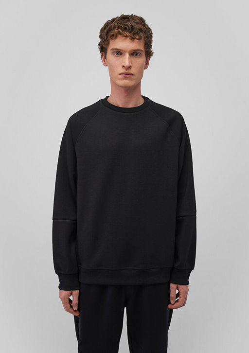 Bisiklet Yaka Siyah Basic Sweatshirt - Mavi фото 4