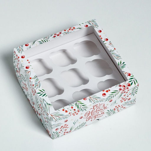 Цена за 5 шт. Коробка для капкейков «С Новым годом!» 25×25×10 см
