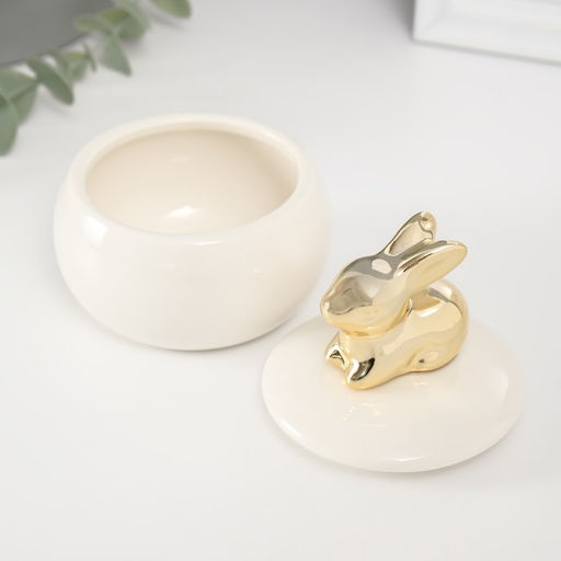 Шкатулка для украшений «Золотой кролик», керамика, белая, 8×8×10 см