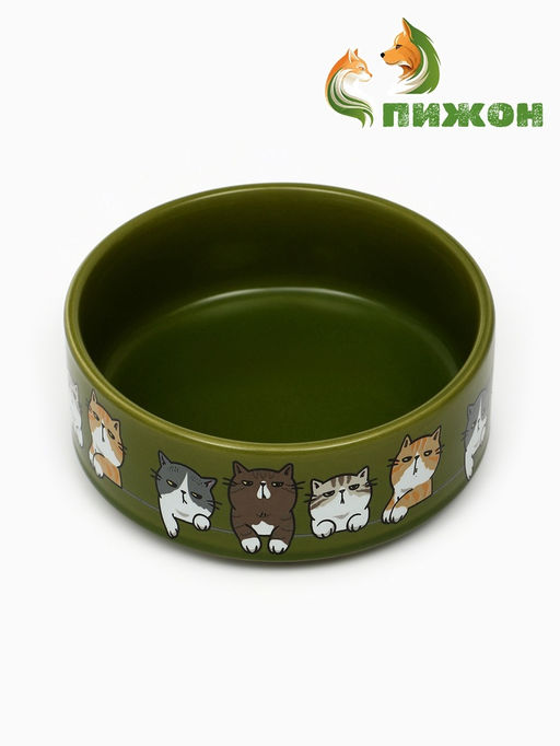 Миска керамическая Парные коты 200 мл - 10.510.54 см, зелёная - Пижон фото 2