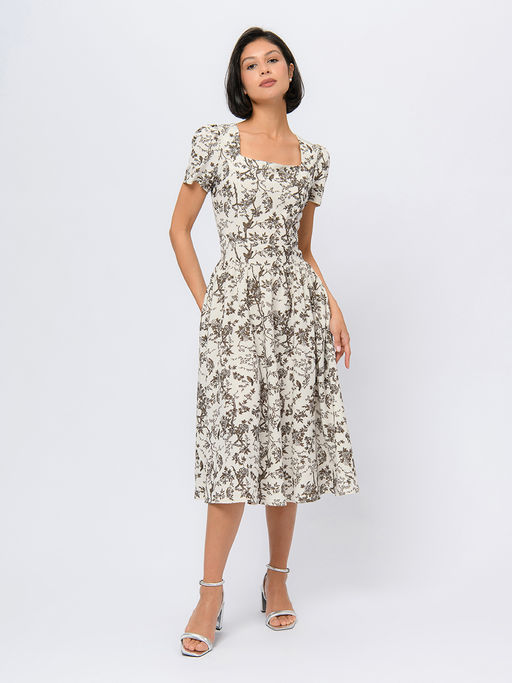 Платье молочного цвета длины миди с принтом - 1001dress фото 3