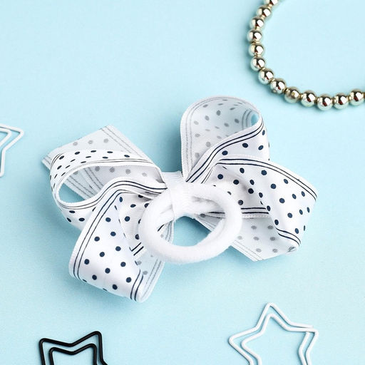 Цена за 6 шт. Бант для волос на резинке «Школьница», полоски горох, 8 см, бело-синий