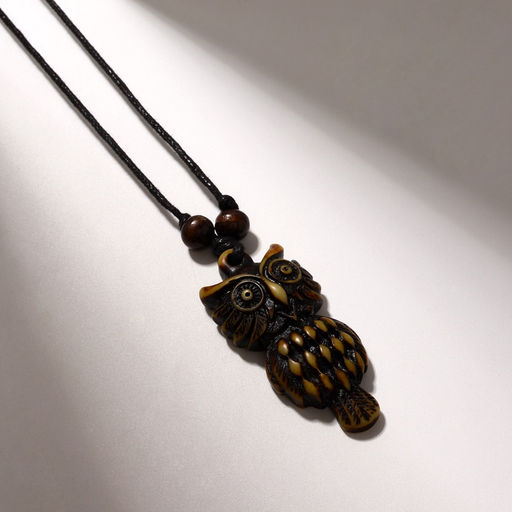 Цена за 2 шт. Кулон на шнурке «Филин», коричнево-чёрный на чёрном шнурке, 80 см