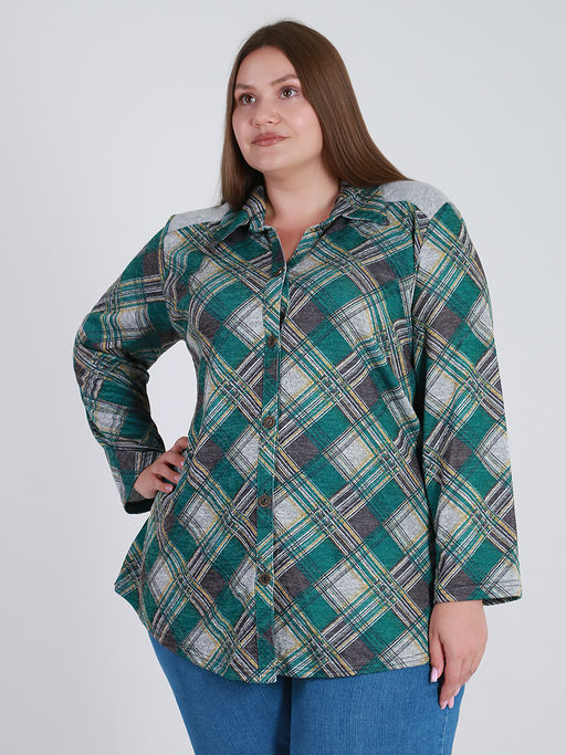 Рубашка в клетку женская больших размеров - Almond фото 4
