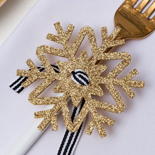 Цена за 2 шт. Набор для декора столовых предметов Снежинка, 4 шт., цвет золото 7?8 см 100% п/э, фетр - Simaland фото 3