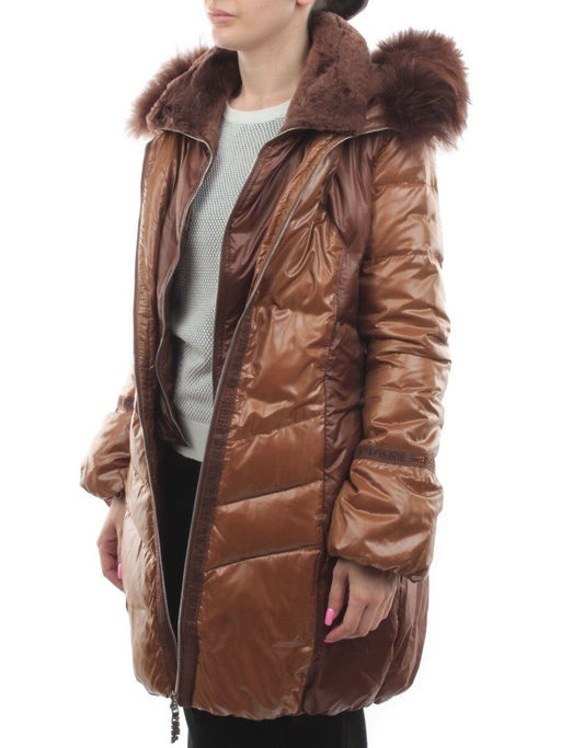 1207 BROWN Куртка зимняя женская (пух, натуральный мех)