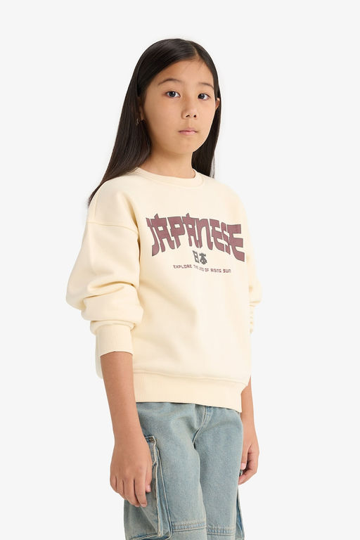 Relax Fit Bisiklet Yaka Bask_l_ __i Yumu_ak T_yl_ Sweatshirt K_z _ocuk - Defacto фото 3