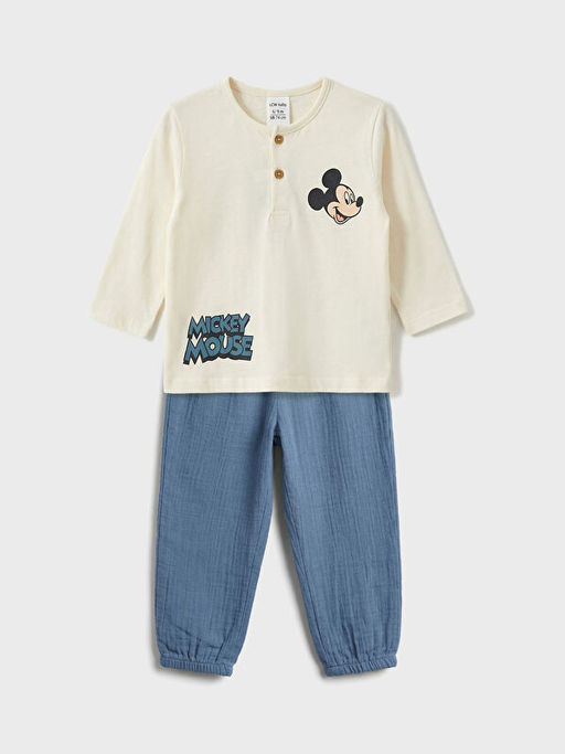 Mickey Mouse Bask?l? Erkek Bebek Ti??rt ve E?ofman Alt?