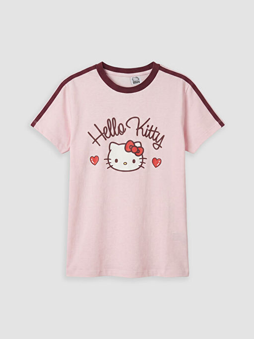 Bisiklet Yaka Hello Kitty Bask?l? K?z ?ocuk Ti??rt
