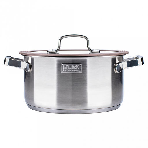 Кастрюля из нержавеющей стали "Experience" 2,9л, д20см, h10,3см, s0,6мм, дно д18,7см, s4мм, стеклянная крышка с широким силиконовым ободом и сливом, пароотовод, капсулированное дно, полировка внешняя - матовая, внутренняя - матовая, ручки из нержавею