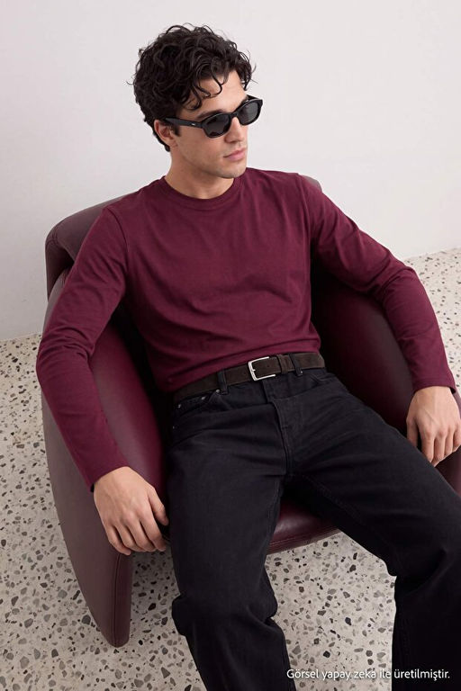 Antrasit Melanj-Bordo 2li Paket %100 Pamuk Uzun Kol Regular/Normal Kesim T-Shirt TMNAW24TS00001 - Trendyolmilla фото 2