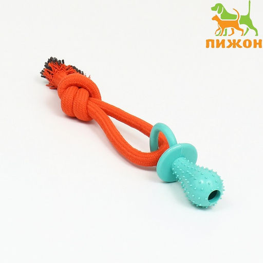 Игрушка жевательная с канатом Сосочка, до 25 см, оранжевая/голубая