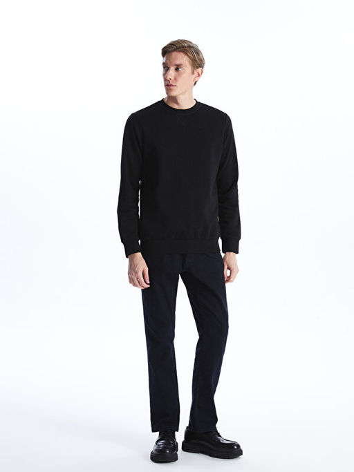 Bisiklet Yaka Uzun Kollu Erkek Kal?n Sweatshirt