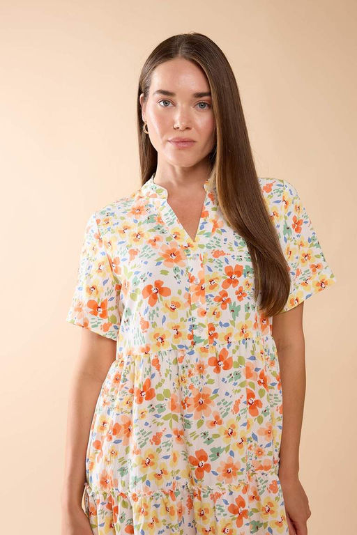 Платье миди с короткими рукавами и V-образным вырезом с рисунком - Defacto фото 4