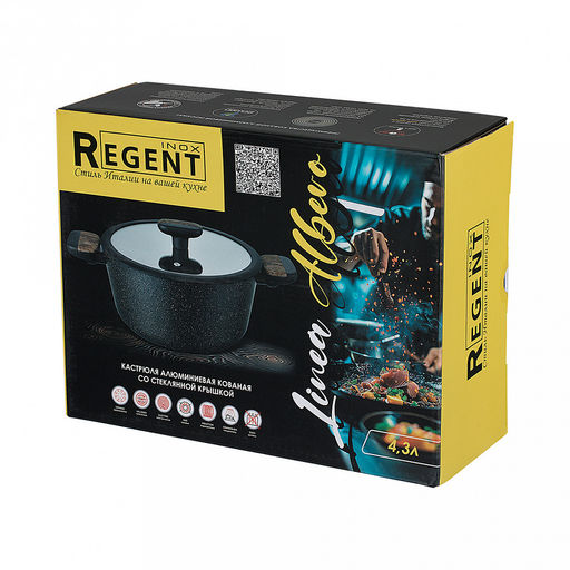 Кастрюля с антипригарным покрытием Albero 4,3л, д24см, стеклянная крышка, 2-х слойное антипригарное покрытие, бакелитовая ручка с силиконовыми вставками, Regent (Китай) Подходит для всех видов плит, включая индукционную. - Домашняя мода фото 2