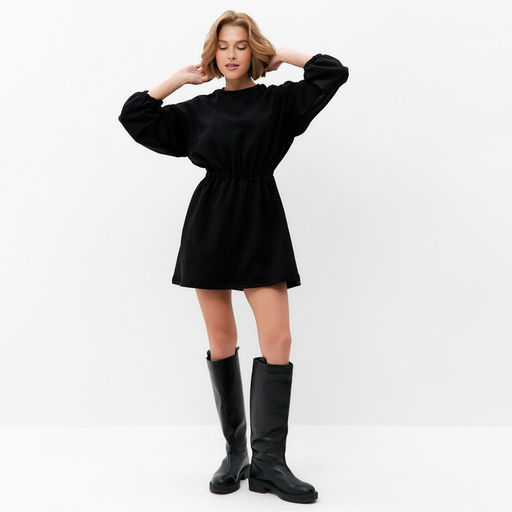 Платье женское короткое с кулиской MINAKU: Casual Collection, чёрное, размер 48