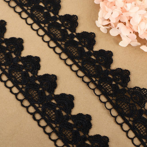 Кружево гипюровое, 45 мм, 6.8±0.5 м, цвет чёрный